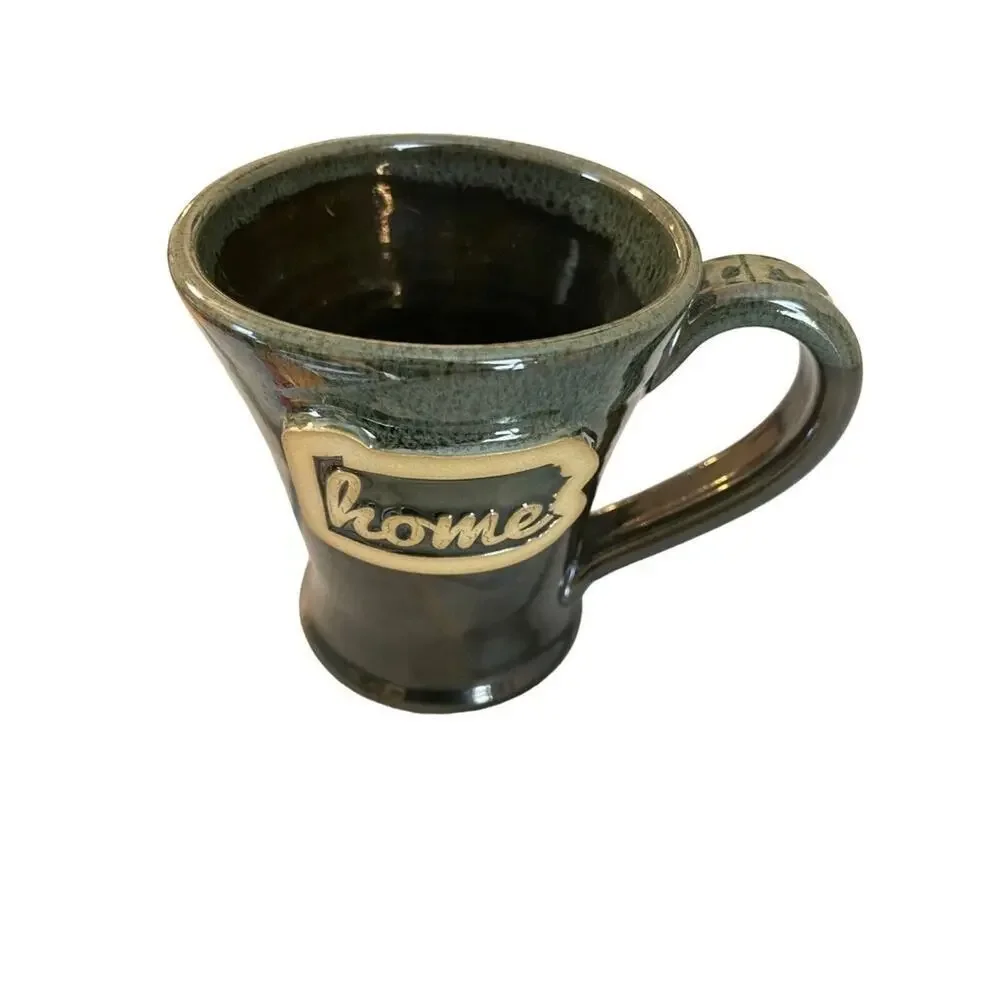 Pennsylvania “HOME” Ceramic Dark Green Stonewear Coffee Mug EUC Made in USA
